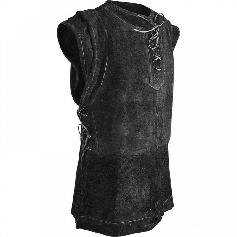 Men Faux Leather Sleeveless Outdoor Vest Hunting Lace Up Tank Top