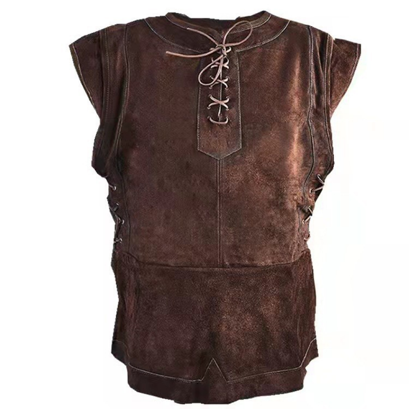 Men Faux Leather Sleeveless Outdoor Vest Hunting Lace Up Tank Top