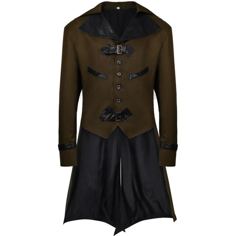 Men Gothic Steampunk Jacket Vintage Tailcoat Renaissance Frock Trench