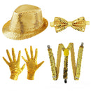 Men Jazz Dance Cosplay Golden Silver Sequin Hat Shoulder Strap Gloves Bow Tie - AwwwCos