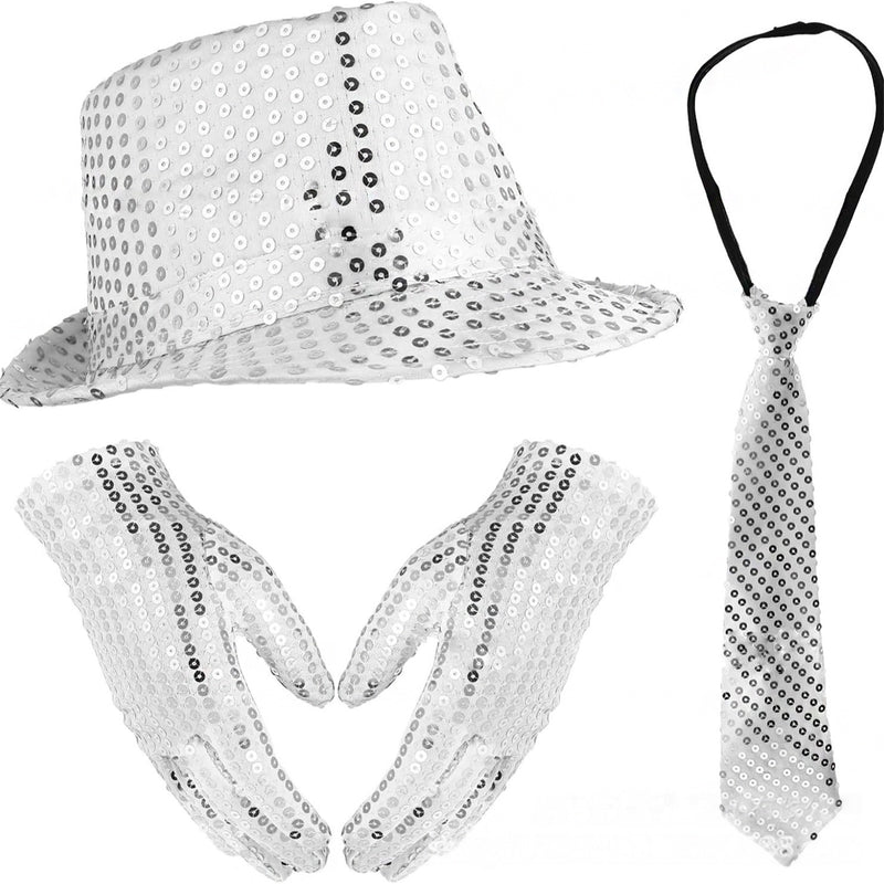 Men Jazz Dance Cosplay Golden Silver Sequin Hat Shoulder Strap Gloves Bow Tie - AwwwCos