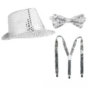 Men Jazz Dance Cosplay Golden Silver Sequin Hat Shoulder Strap Gloves Bow Tie - AwwwCos