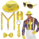 Men Jazz Dance Cosplay Golden Silver Sequin Hat Shoulder Strap Gloves Bow Tie - AwwwCos