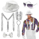 Men Jazz Dance Cosplay Golden Silver Sequin Hat Shoulder Strap Gloves Bow Tie - AwwwCos