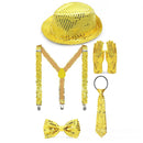 Men Jazz Dance Cosplay Golden Silver Sequin Hat Shoulder Strap Gloves Bow Tie - AwwwCos