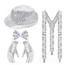 Men Jazz Dance Cosplay Golden Silver Sequin Hat Shoulder Strap Gloves Bow Tie - AwwwCos