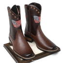 Men Knight Cosplay Viscose Shoes American Flag Brown Martin Boots - AwwwCos