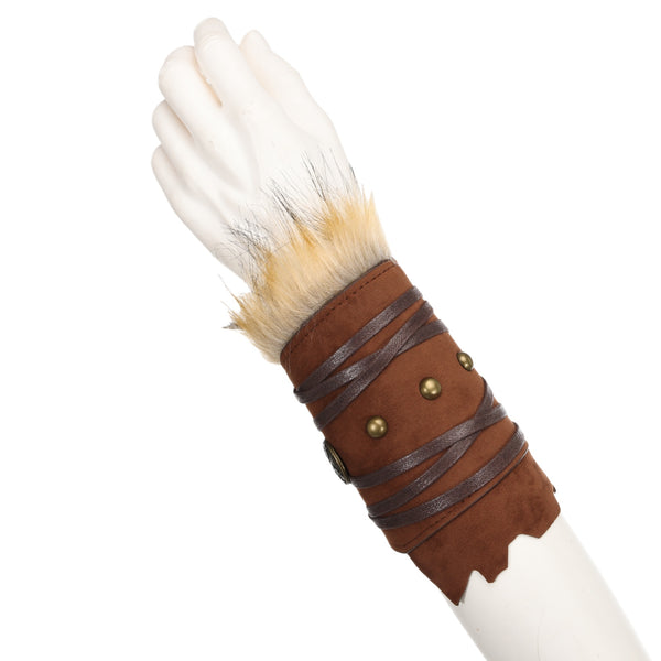 Men Knight Viking Pirate Cosplay Accessory Artificial Fur Arm Guards Cuff - AwwwCos