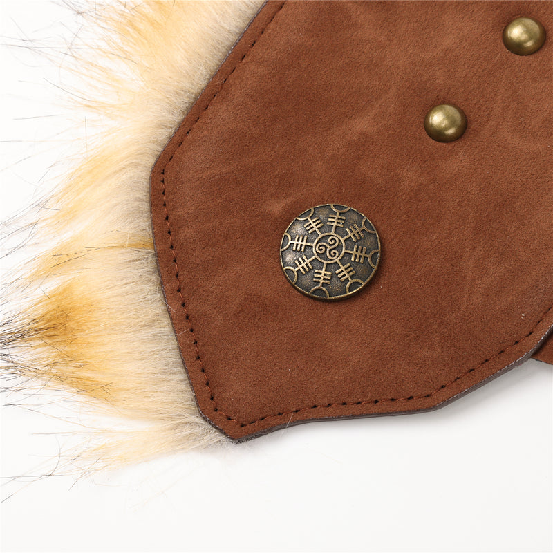 Men Knight Viking Pirate Cosplay Accessory Artificial Fur Arm Guards Cuff - AwwwCos