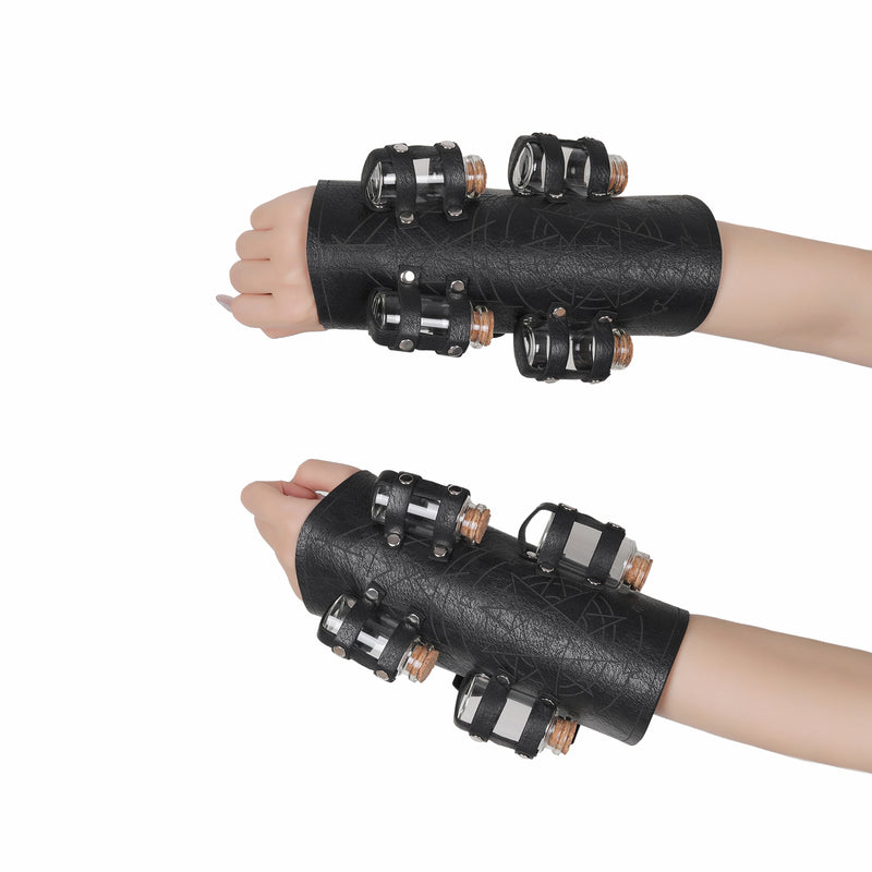 Men Knight Viking Pirate Cosplay Accessory Faux Leather Arm Guards Cuff - AwwwCos