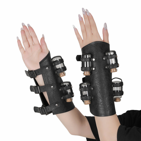 Men Knight Viking Pirate Cosplay Accessory Faux Leather Arm Guards Cuff - AwwwCos