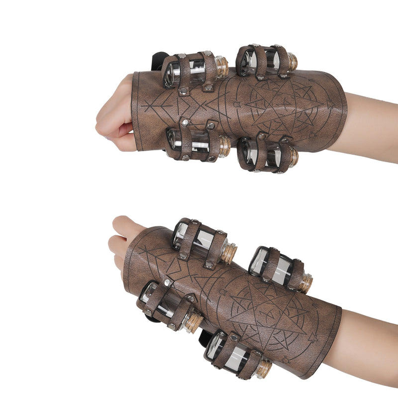 Men Knight Viking Pirate Cosplay Accessory Faux Leather Arm Guards Cuff - AwwwCos