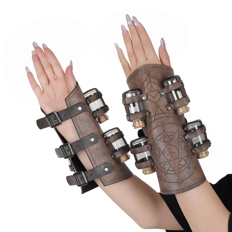 Men Knight Viking Pirate Cosplay Accessory Faux Leather Arm Guards Cuff - AwwwCos