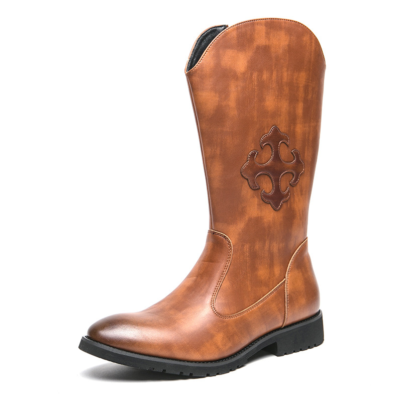 Men Knight Western Cowboy Cosplay Shoes Zipper Martin Boots - AwwwCos