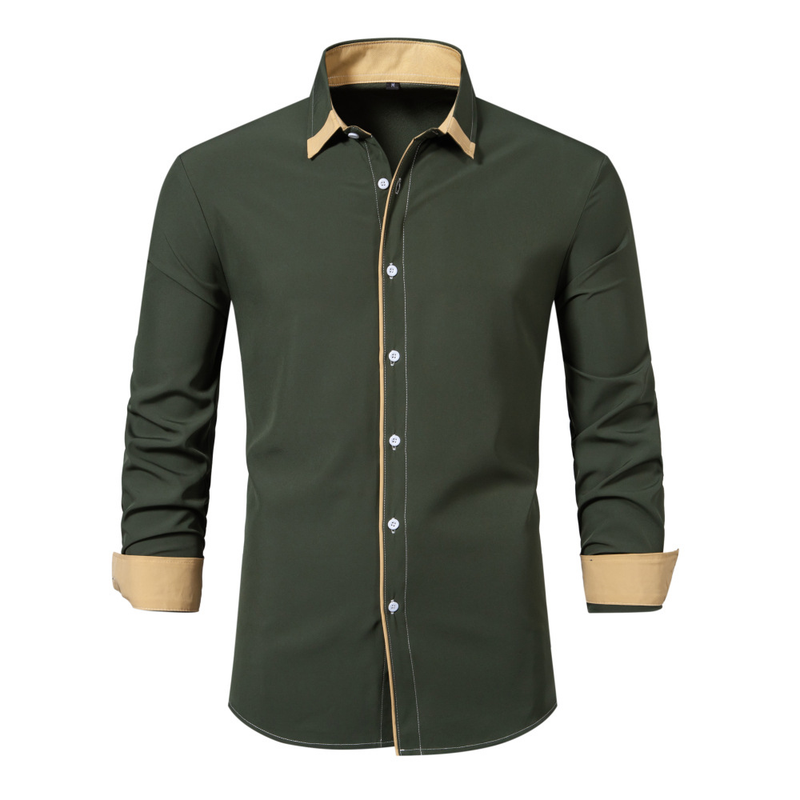 Men Long Sleeve Shirts Fashion Color Block Patchwork Lapel Regular Blouse - AwwwCos