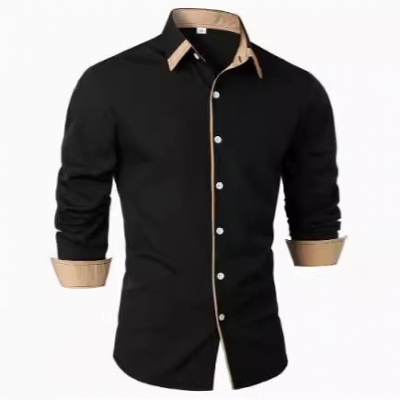 Men Long Sleeve Shirts Fashion Color Block Patchwork Lapel Regular Blouse - AwwwCos