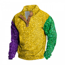 Men Mardi Gras Corduroy Sequin Sweatshirt Pullover Button Up Glitter Sweaters - AwwwCos