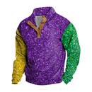 Men Mardi Gras Corduroy Sequin Sweatshirt Pullover Button Up Glitter Sweaters - AwwwCos