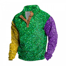 Men Mardi Gras Corduroy Sequin Sweatshirt Pullover Button Up Glitter Sweaters - AwwwCos