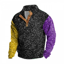 Men Mardi Gras Corduroy Sequin Sweatshirt Pullover Button Up Glitter Sweaters - AwwwCos