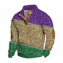 Men Mardi Gras Corduroy Sequin Sweatshirt Pullover Button Up Glitter Sweaters - AwwwCos