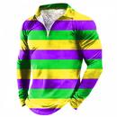 Men Mardi Gras Lapel Bowling Shirts Funny 1950s Hawaiian Vintage Tops - AwwwCos