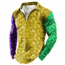 Men Mardi Gras Lapel Bowling Shirts Funny 1950s Hawaiian Vintage Tops - AwwwCos