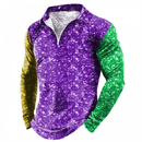 Men Mardi Gras Lapel Bowling Shirts Funny 1950s Hawaiian Vintage Tops - AwwwCos