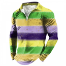 Men Mardi Gras Lapel Bowling Shirts Funny 1950s Hawaiian Vintage Tops - AwwwCos