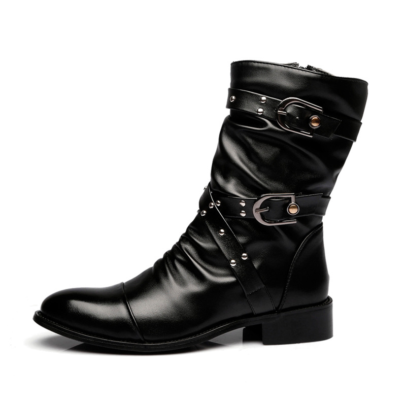 Men Martin Boots Mid-barrel Fashionable Fleece-lined Warm Leather Shoes - AwwwCos