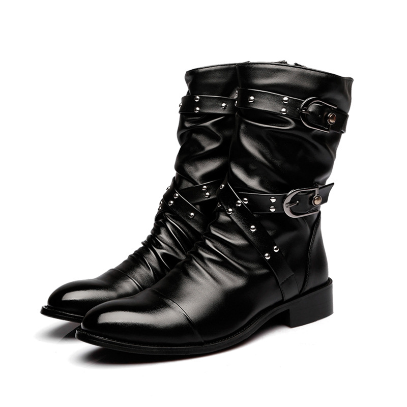 Men Martin Boots Mid-barrel Fashionable Fleece-lined Warm Leather Shoes - AwwwCos