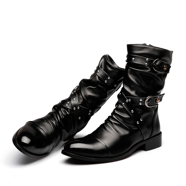 Men Martin Boots Mid-barrel Fashionable Fleece-lined Warm Leather Shoes - AwwwCos