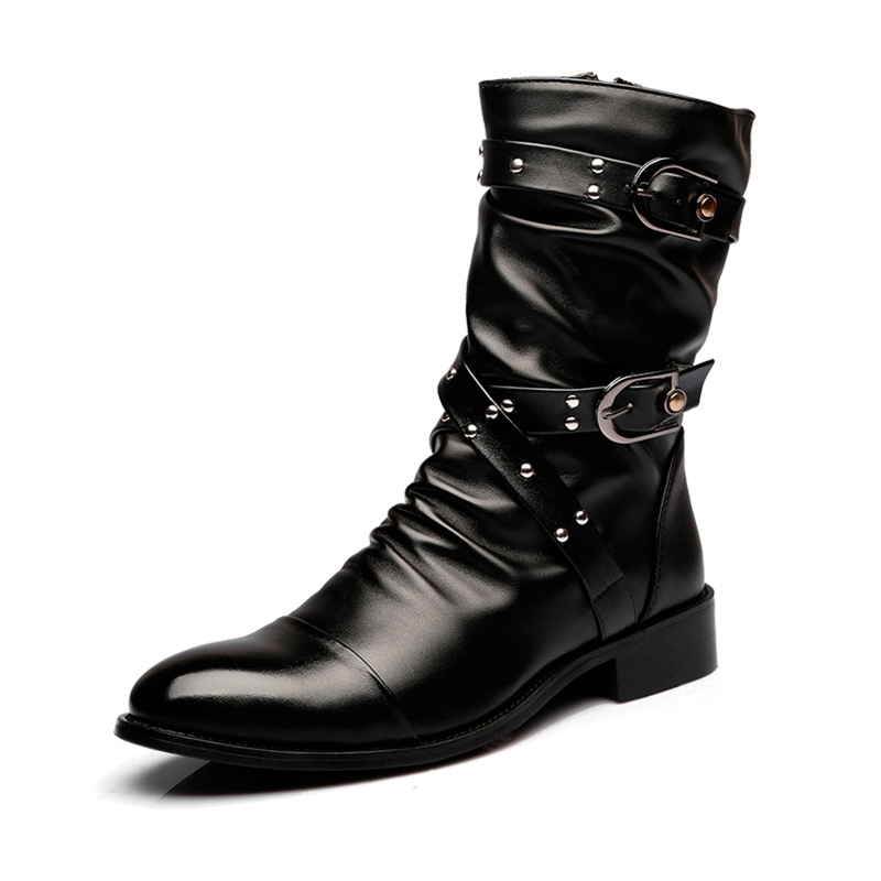 Men Martin Boots Mid-barrel Fashionable Fleece-lined Warm Leather Shoes - AwwwCos