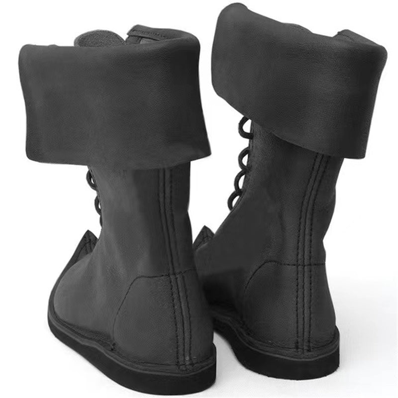 Men Medieval Cosplay Mid Boots Pirate Viking Tied Upturned shoes