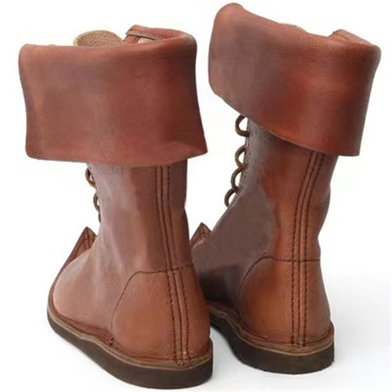 Men Medieval Cosplay Mid Boots Pirate Viking Tied Upturned shoes