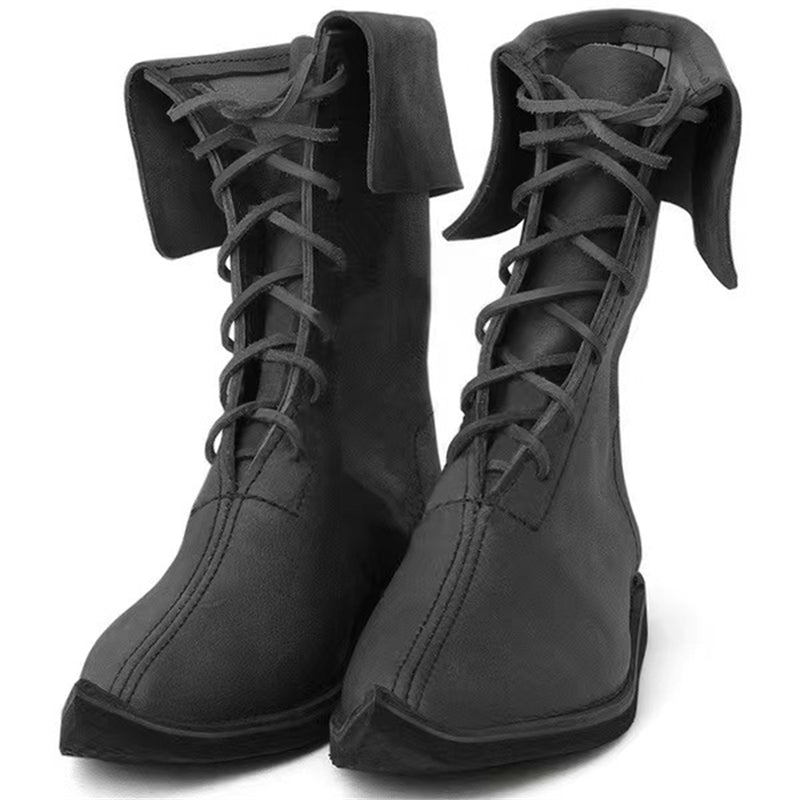 Men Medieval Cosplay Mid Boots Pirate Viking Tied Upturned shoes