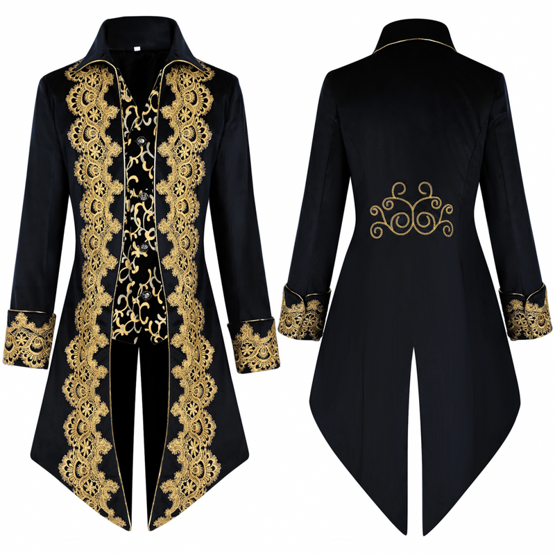Men Medieval Jacket Embroidery Vintage Gothic Steampunk Tailcoat