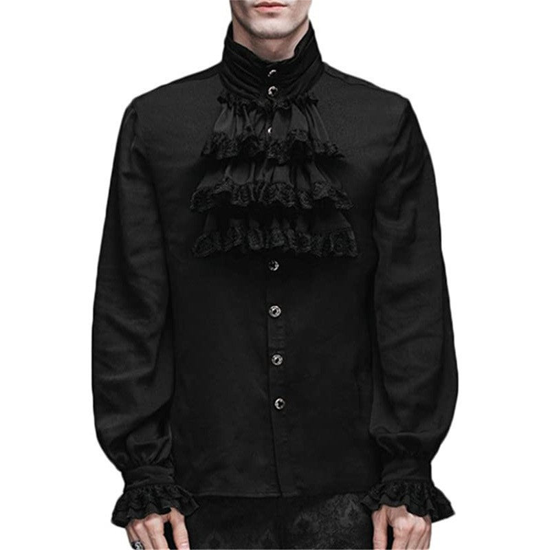 Men Medieval Renaissance Pirate Long Sleeve Viking  Knight Warrior Shirts