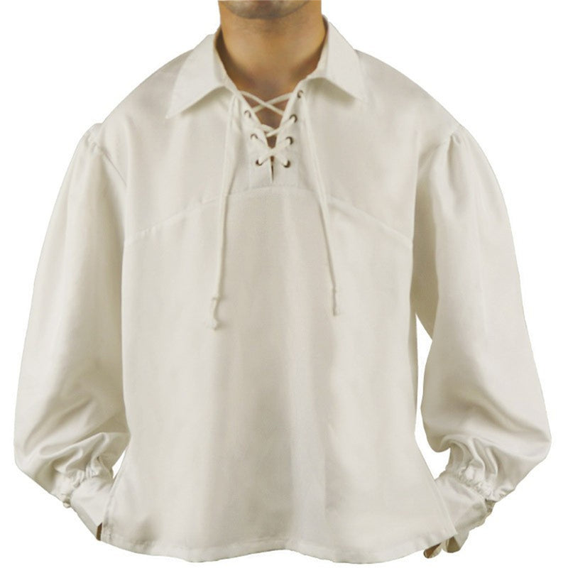 Men Medieval Renaissance Pirate Long Sleeve Viking  Knight Warrior Shirts