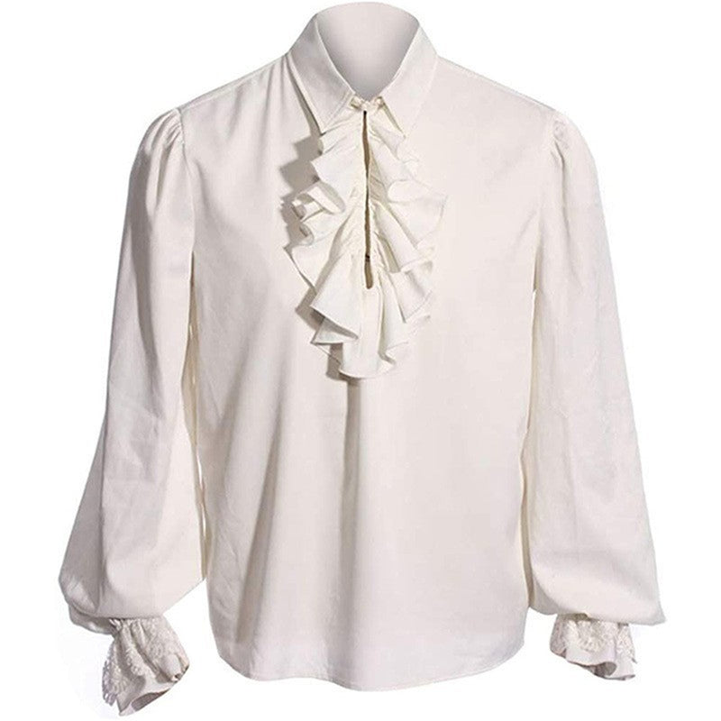 Men Medieval Renaissance Pirate Long Sleeve Viking  Knight Warrior Shirts