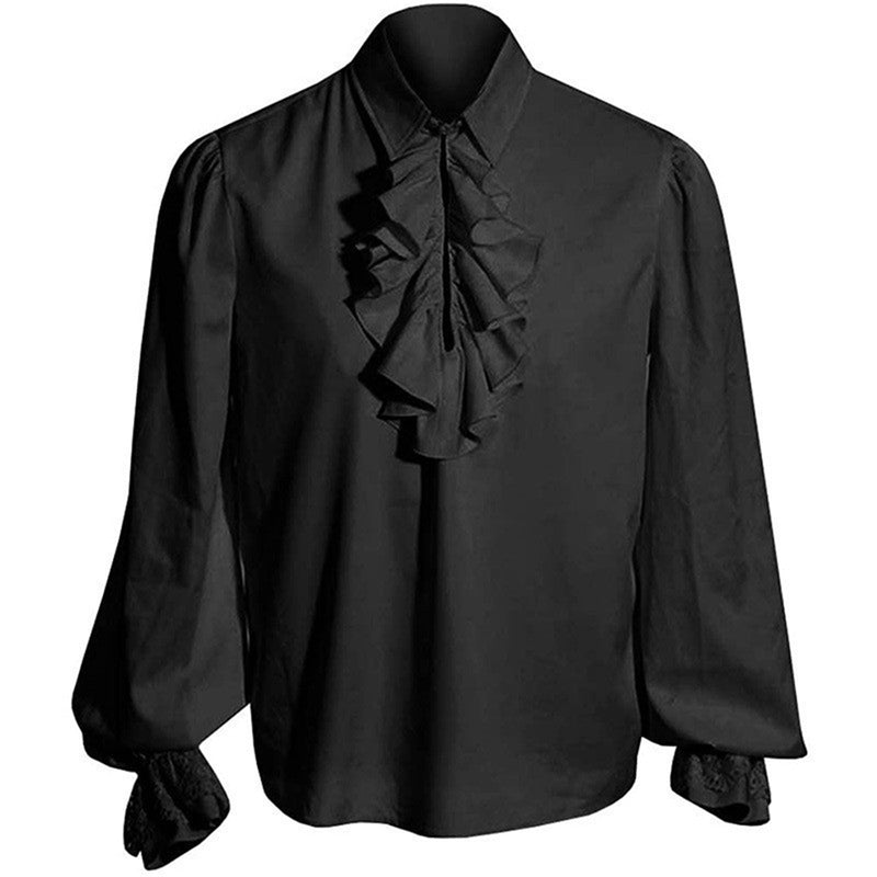 Men Medieval Renaissance Pirate Long Sleeve Viking  Knight Warrior Shirts