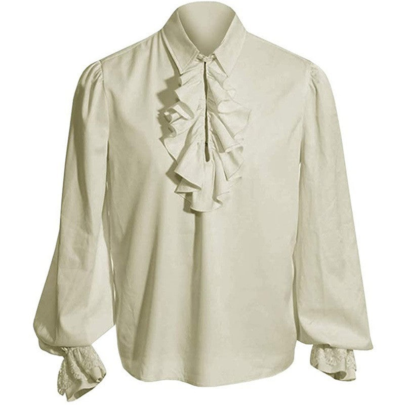 Men Medieval Renaissance Pirate Long Sleeve Viking  Knight Warrior Shirts