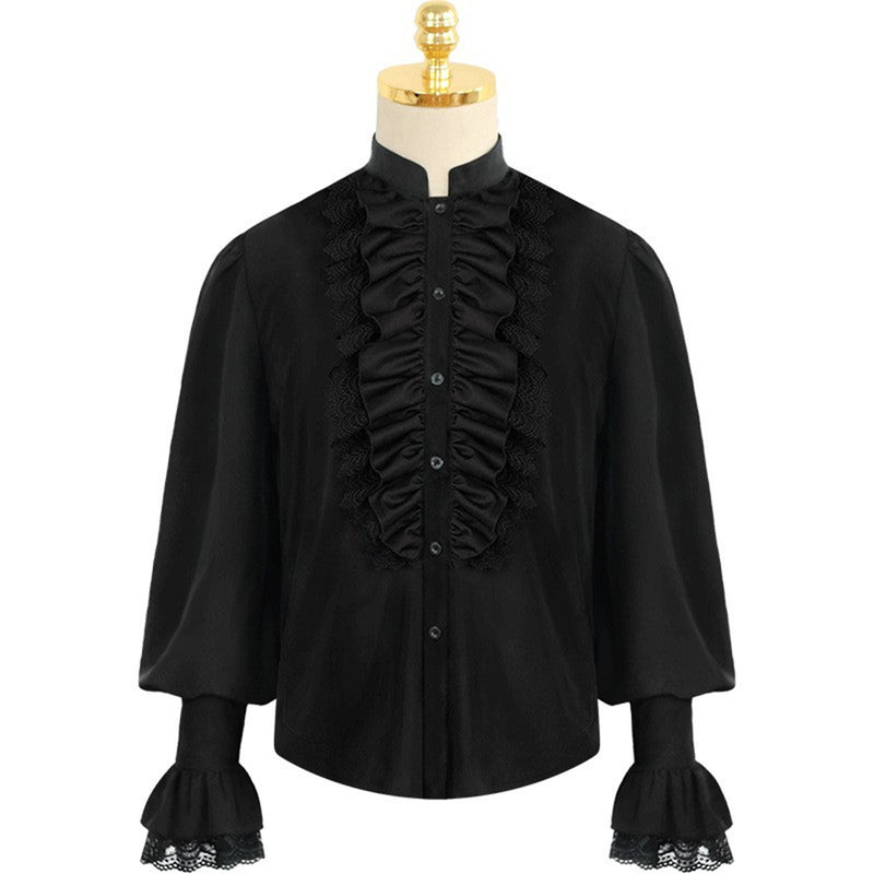 Men Medieval Renaissance Pirate Long Sleeve Viking  Knight Warrior Shirts