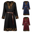 Men Medieval Viking Pirate Renaissance Knight Cosplay Costume Robe Brown Belt