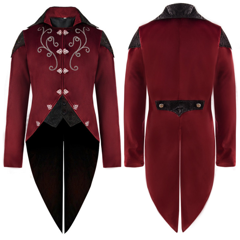 Men Medieval Vintage Tuxedo Costume Mid-Length Punk Applique Coat - AwwwCos