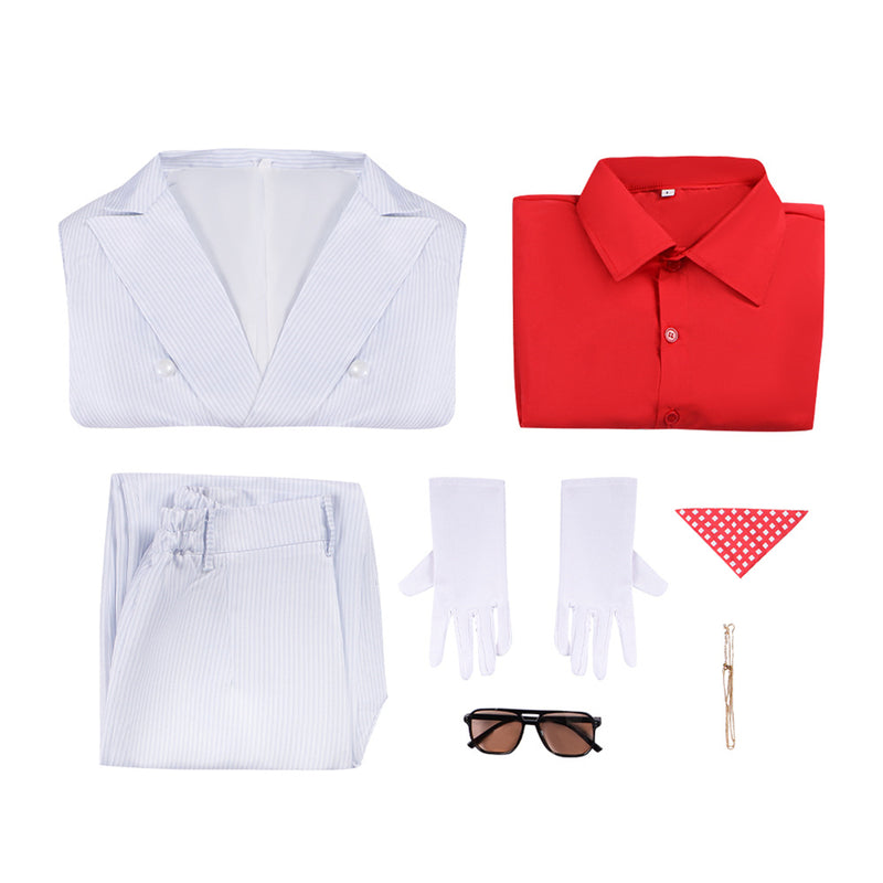 Men Movie Scarface Tony Montana Cosplay Costume White Uniform Red Shirt - AwwwCos