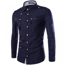 Men Novelty Asymmetrical Long Sleeve Military Slim Fit Tactical Shirt - AwwwCos