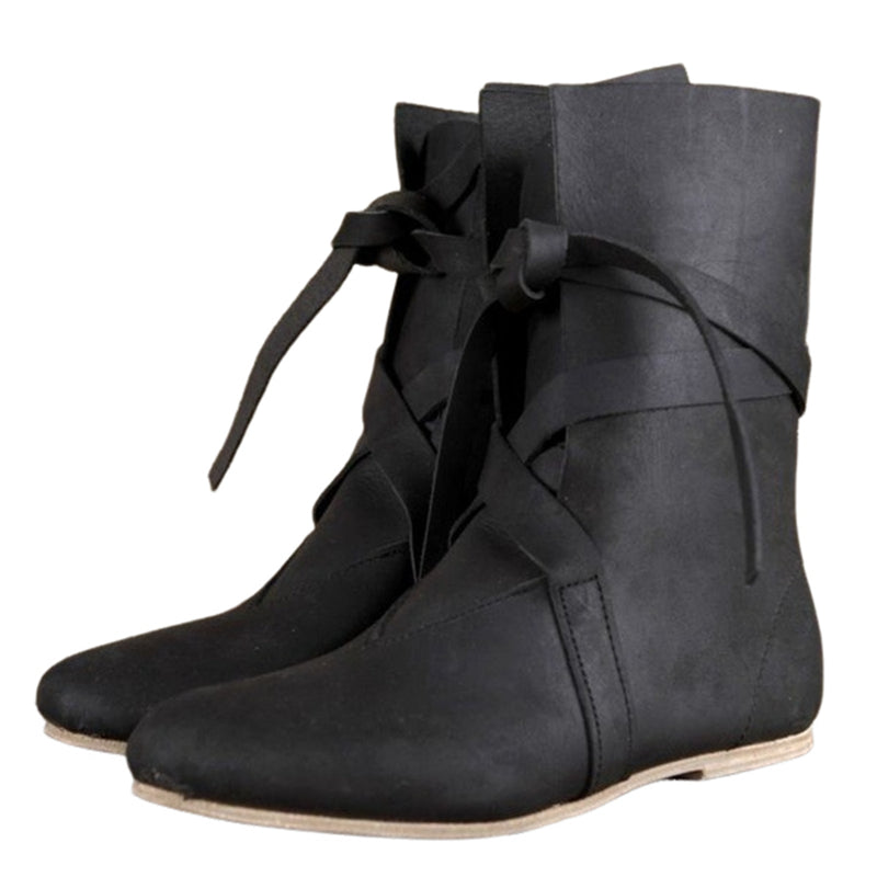 Men Renaissance Cosplay Boots Lace Up Vintage Viking Pirate Tied Shoes