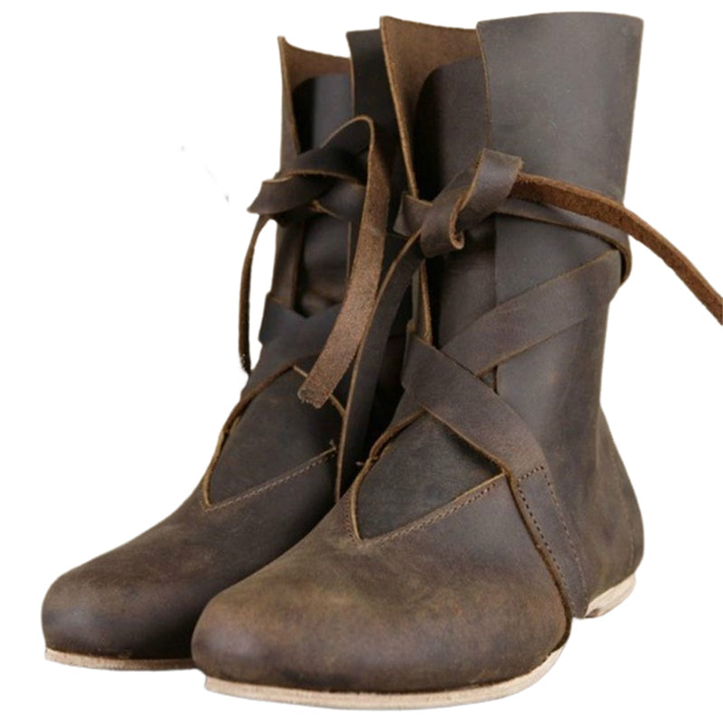 Men Renaissance Cosplay Boots Lace Up Vintage Viking Pirate Tied Shoes