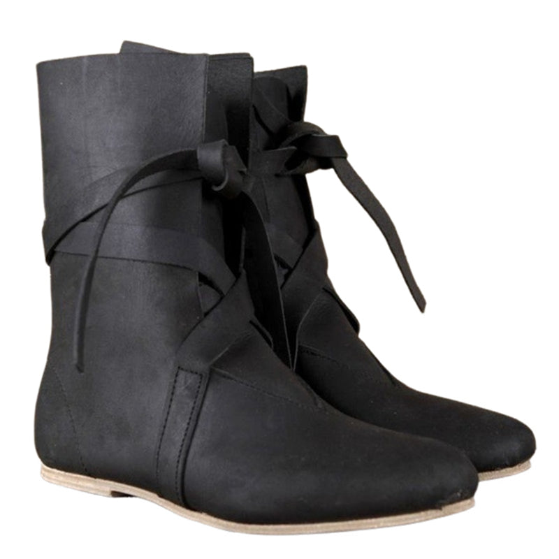 Men Renaissance Cosplay Boots Lace Up Vintage Viking Pirate Tied Shoes